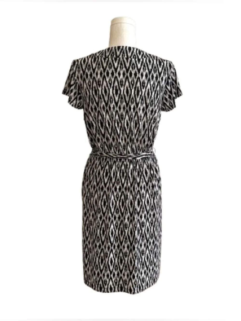 Banana Republic Black White Geo Print Short Sleeve Faux Wrap Dress Size Small